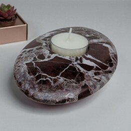 Burgundy Marble Tealight Candle Holder – Natural Stone Home Decor null