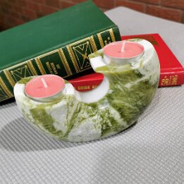 Green Marble Tealight Candle Holder – Crescent Natural Stone Decor null